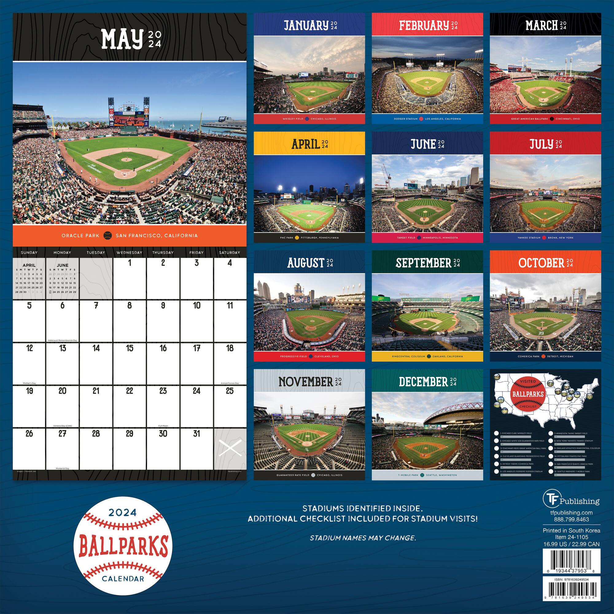 TF Publishing Ballparks Wall Calendar